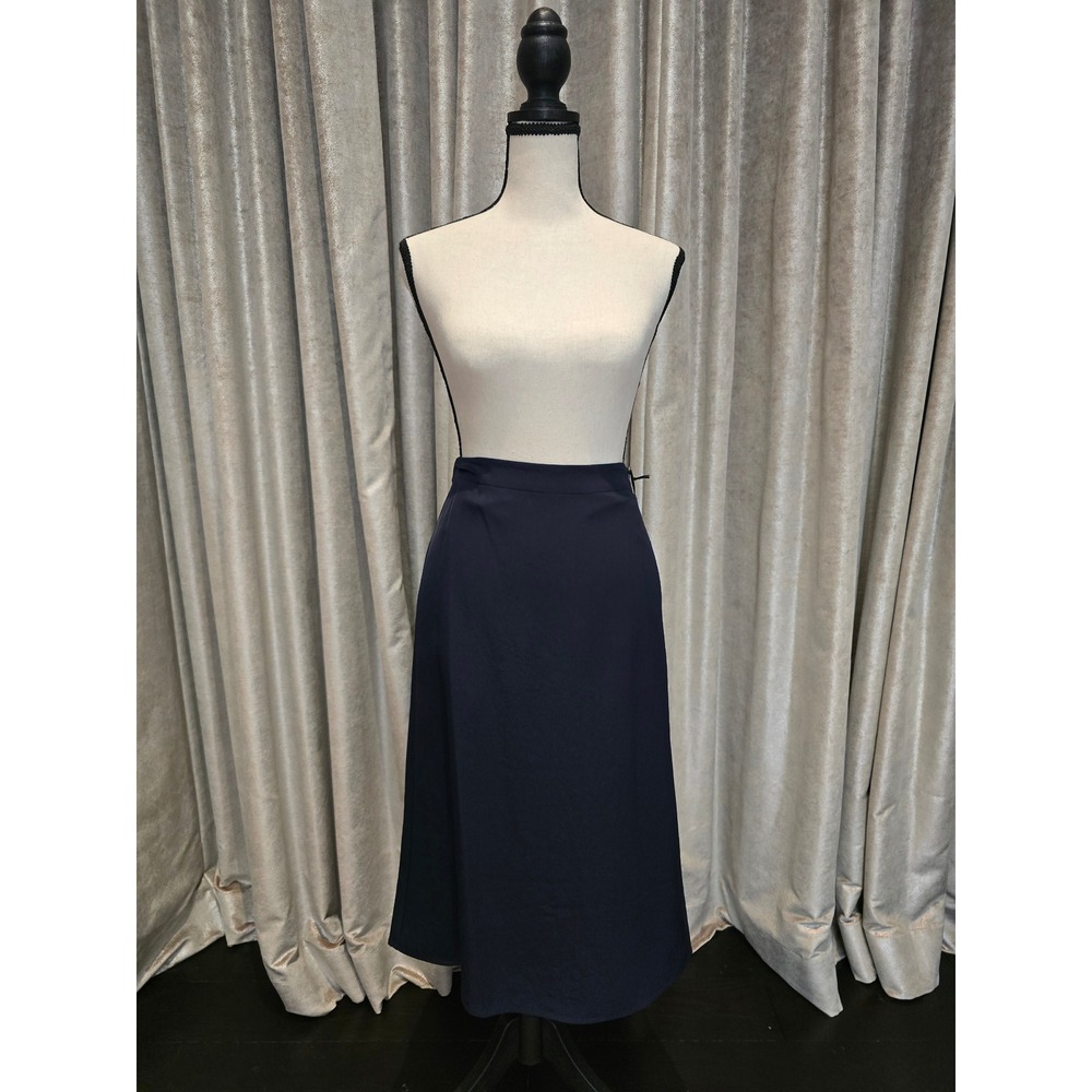 Worth New York Navy Blue Triacetate Midi Skirt Elastic Back  Size SM